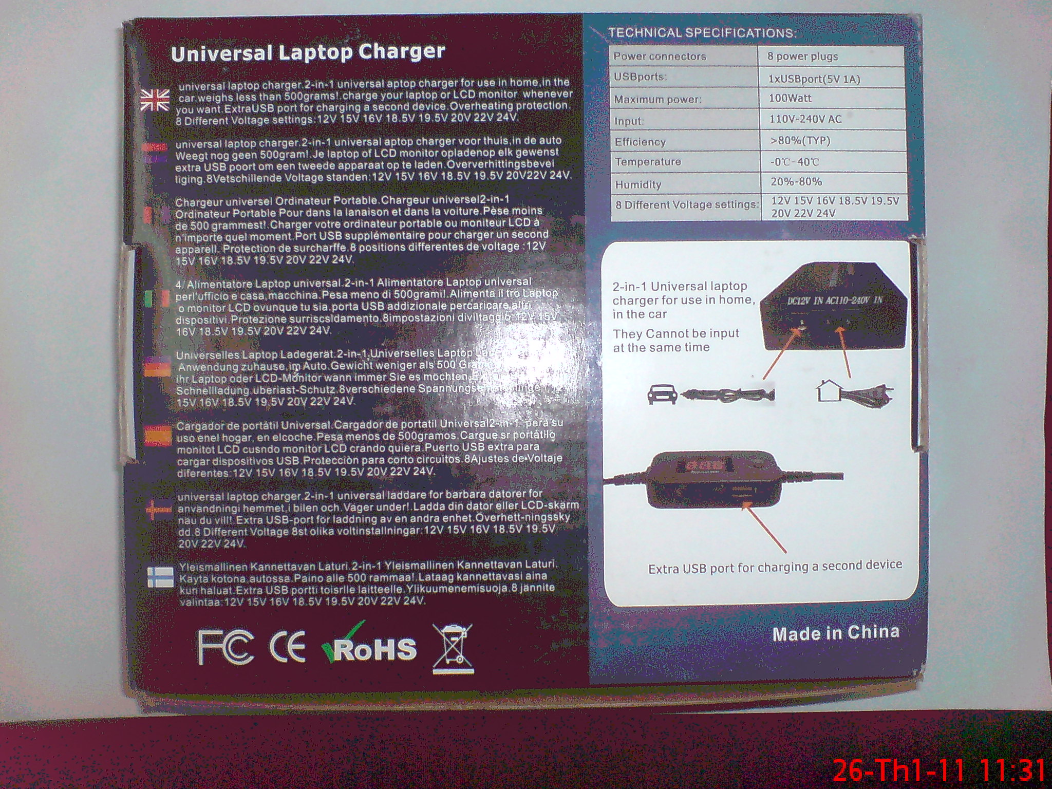 Universal Laptop Charger ( Sạc laptop đa năng laptop qua điện 220V và oto )